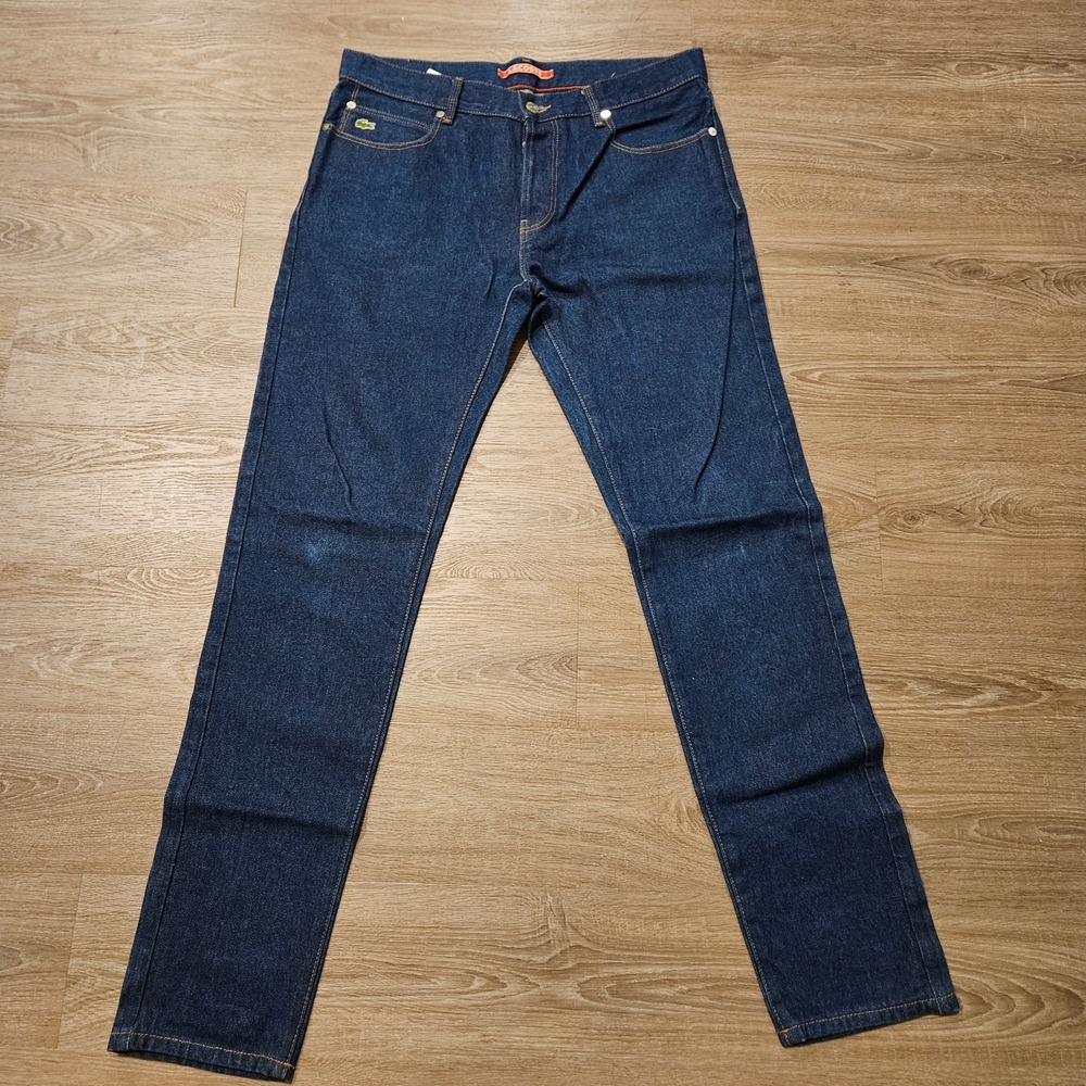 Lacoste L!VE Mens Jeans 33x32 Dark Wash Blue Denim Straight Leg 100% Cotton
